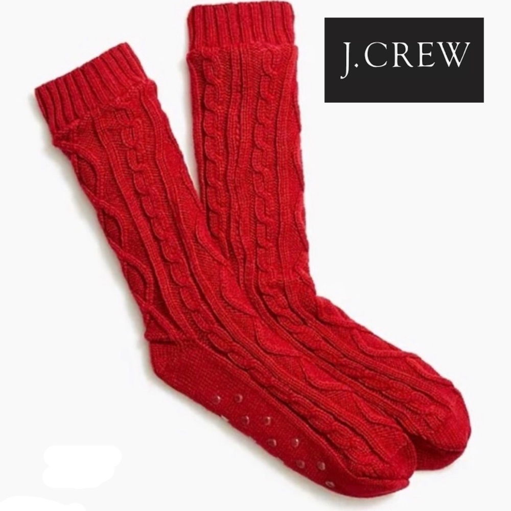 - J Crew Slipper Sox, Red, Braided, New